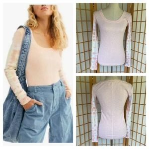 We The Free Big Sur Ribbed Top With Tie Dye Sleeves SZ M